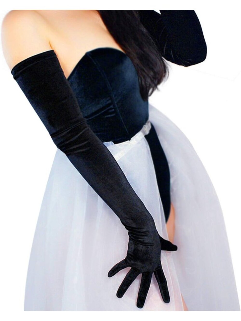 Women's Black 28 Inch Long Touch Screen Halloween Cosplay Costume Velvet Gloves